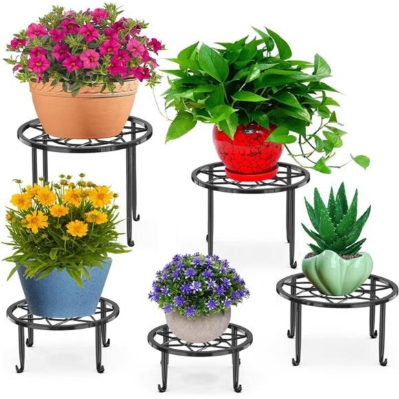 5 Pack Metal Plant Stands,Heavy Duty Potted Holder for Flower Pot,Indoor Outdoor - Picture 1 of 7